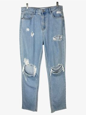 Cello straight leg high rise ripped jeans 11 light wash blown out knees faded